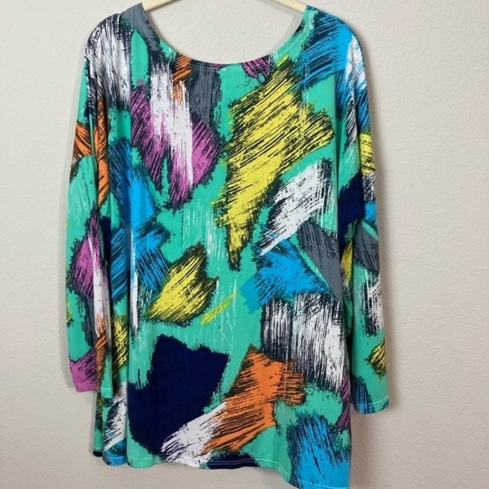 La Ropas USA Colorful O'Neck Tunic Relaxed Abstract Print Small 3/4 Sleeve Top